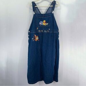 Vintage Disney Winnie the Pooh Embroidered Denim Midi Dress Overalls Size 2X